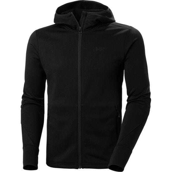 Front view of Helly Hansen Alpha Zero fleece hoodie, showcasing its sleek design for winter activities.