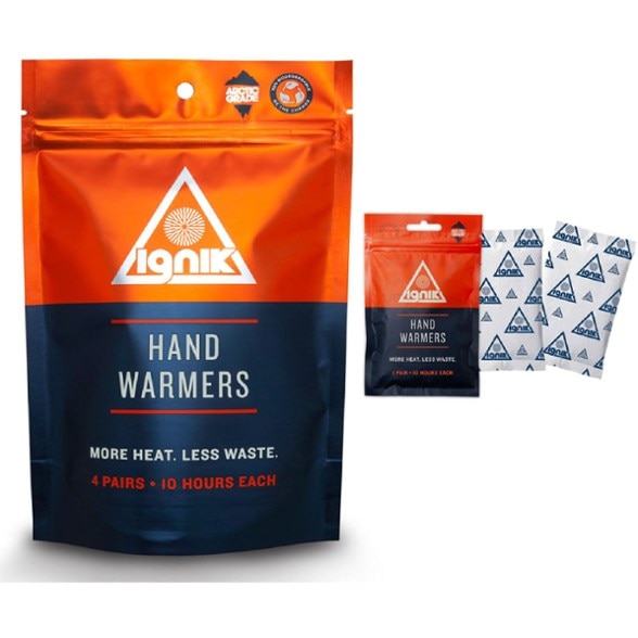 Ignik Thermal Hand Warmers in use during skiing, showcasing warmth and comfort.