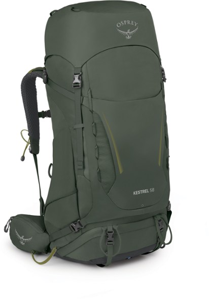 Kestrel 58 Men's Hiking Backpack from the side, highlighting adjustable straps and durable fabric.