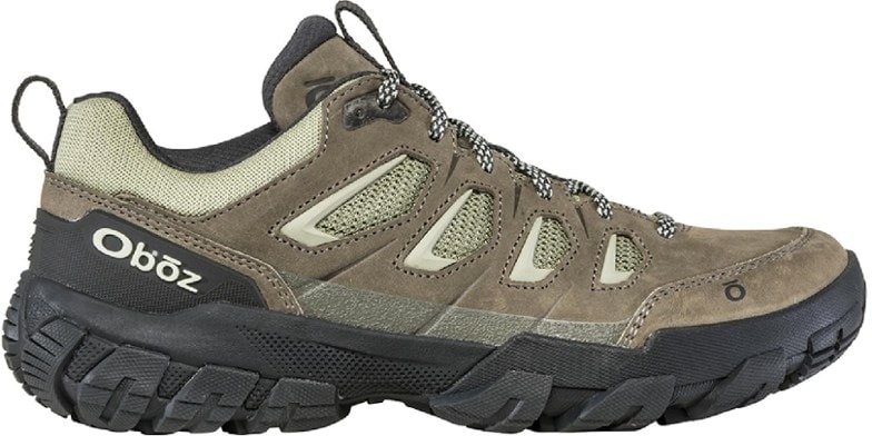 Oboz Women's Sawtooth X Low hiking shoes from the side, showcasing their sleek design and quality materials.