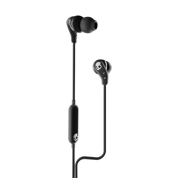 Close-up of Skullcandy USB-C earbuds angled toward the microphone and eartip—ideal noise isolating earbuds for commuting.