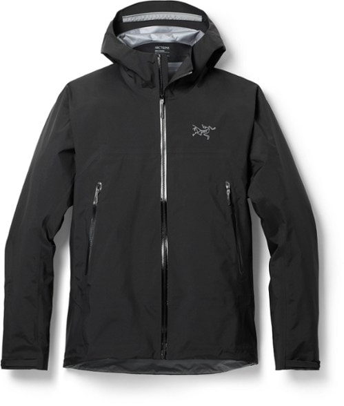 Premium GORE-TEX men's rain jacket showcasing front view in the outdoors.
