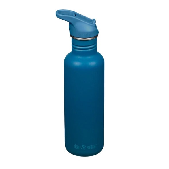 Eco-friendly stainless steel sports water bottle with straw in outdoor setting