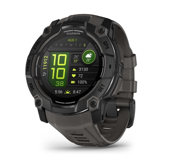 Garmin Instinct 3 AMOLED in action during a hiking trip, showcasing its rugged design and clear AMOLED display.