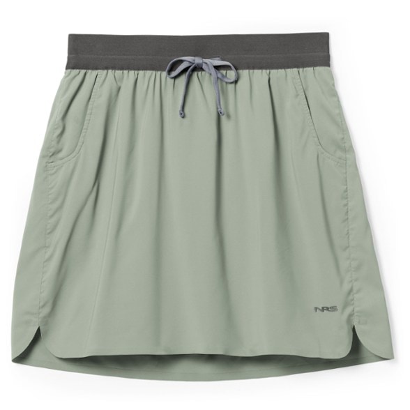 Side view of NRS Beda performance skort with sun protection for women, highlighting breathable mesh pockets