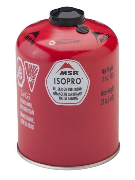IsoPro fuel canister viewed from above, showcasing its durable design and self-sealing valve.