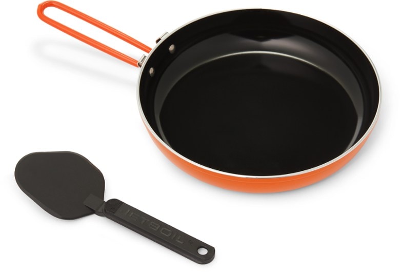 Jetboil Summit lightweight frying pan with spatula in outdoor setting
