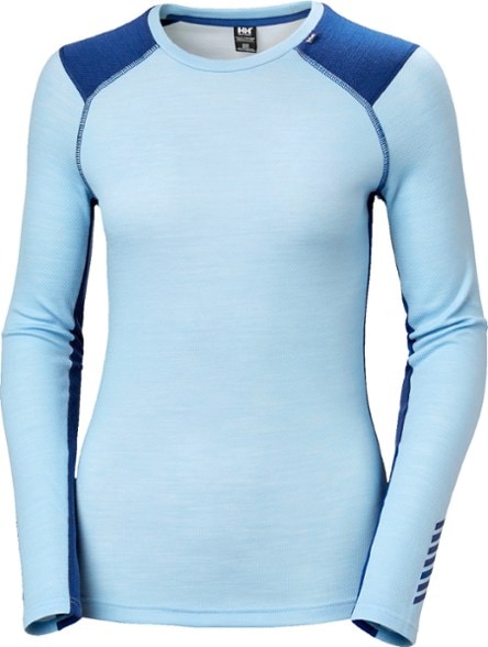 Front view of women's thermal top showcasing fitted silhouette and crew neck