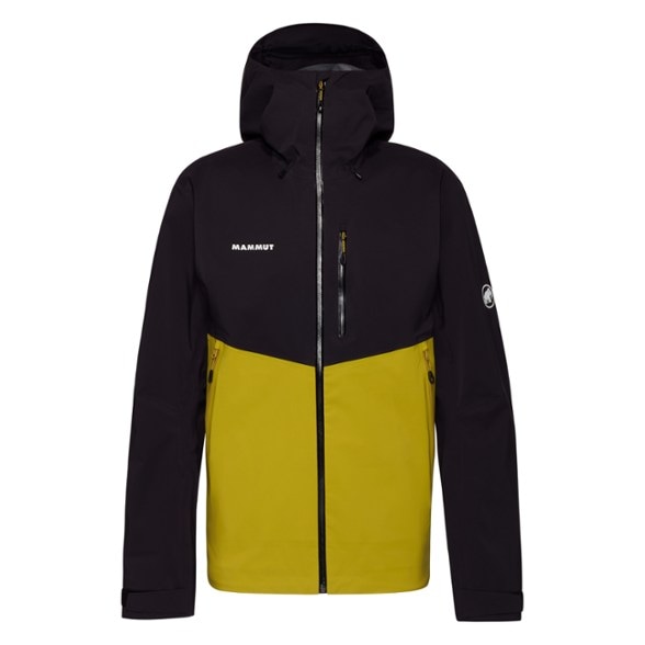 Mammut Alto Guide waterproof hiking jacket front view in a mountain landscape.