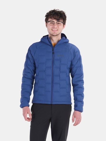 Front view of the WarmCube Active Novus Insulated Hoody for men, showcasing its sleek design and hood.