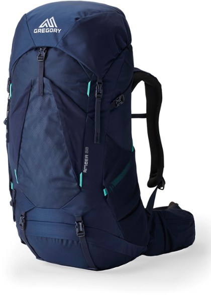 Front view of the Gregory Amber 68 Plus women's backpack showcasing its features.
