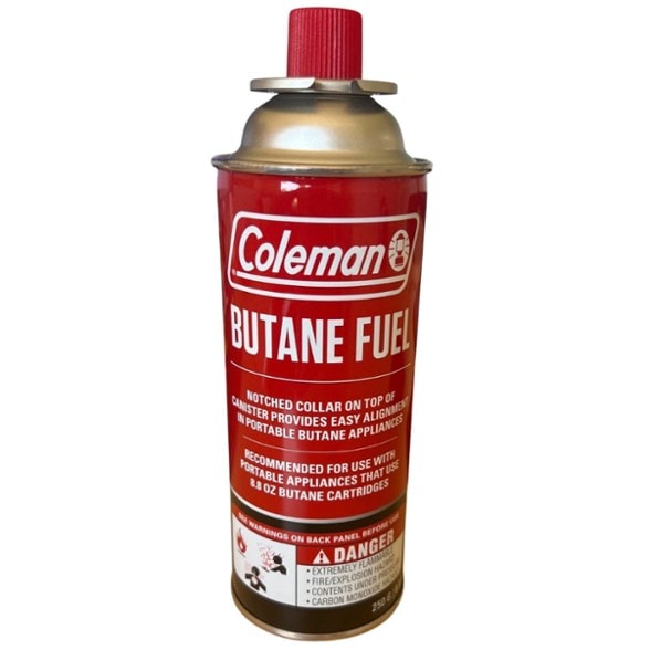 8.8 oz Premium Butane Fuel Canister showing notched collar for easy alignment.