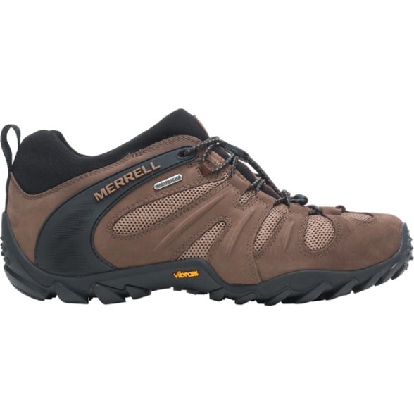 Side view of Merrell Chameleon 8 Stretch Waterproof Hiking Shoes showcasing its sleek design and waterproof feature.