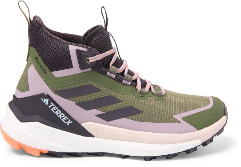 Side view of women's hiking shoes for rocky trails featuring GORE-TEX waterproof membrane and rugged Continental rubber outsole