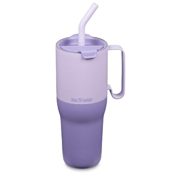 Klean Kanteen Rise Insulated Tumbler showcasing its ergonomic handle and flip lid, ideal for cold drinks.