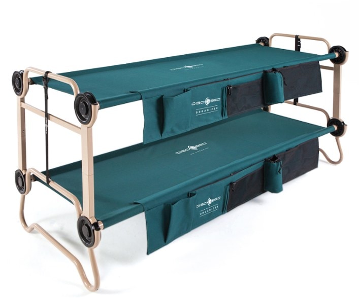 Overview of the Versatile Bunk Cots showcasing their compact design and side organizers.