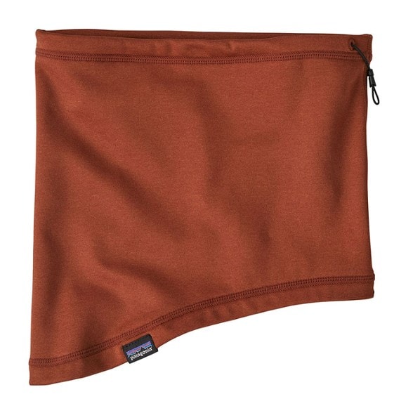 Patagonia R1 Daily neck gaiter in use during a winter sports activity, showing its breathability and warmth.