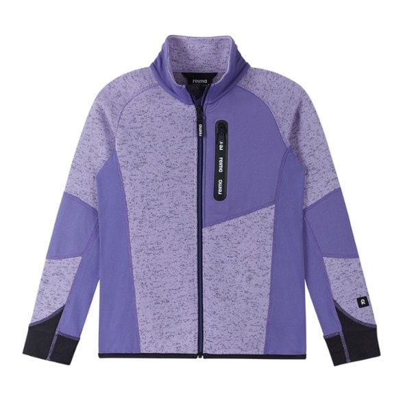 Front view of the Reima Laskien kids fleece sweater zipped up, showcasing the chest pocket.