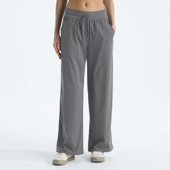 Aphrodite Adventure Wide Leg Pants showcasing the water-repellent fabric during a hike.