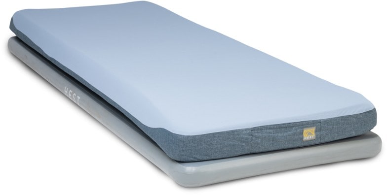 View of the deluxe sleeping pad showcasing its 30-inch width and inflatable design for camping.