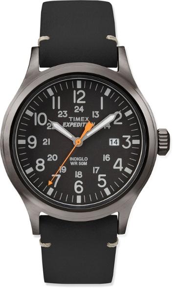 Front view of TrailGuard Scout showing luminous hands and analog dial, ideal for men's watches.