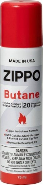 Zippo premium butane fuel canister 2.5 oz showing front label and branding