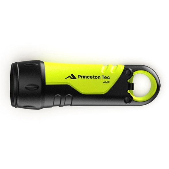 Side view of the Princeton Tec Amp 1L Waterproof LED Flashlight with carabiner loop attached.