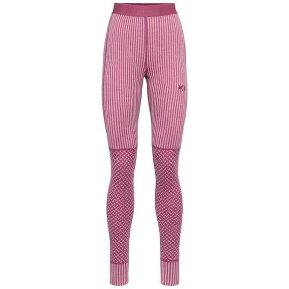 Front view of Smekker women's merino pants showing jacquard-knit wool fabric and elastic waistband