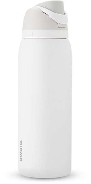 Side view of the Owala DualFlow insulated bottle with lid closed, highlighting the sleek vacuum bottle design