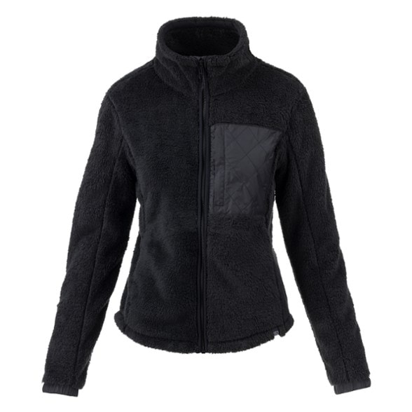 Felice Fleece Jacket viewed from the front, showcasing its stylish design and zipper pockets.