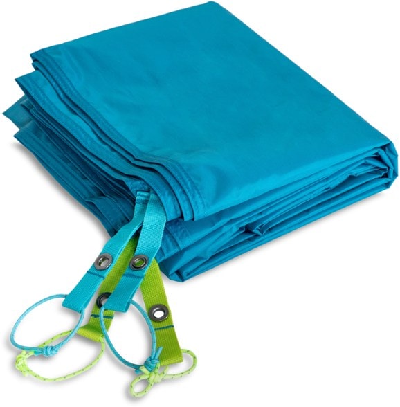 Close-up of waterproof tent mat fabric on NEMO Aurora Highrise footprint showing abrasion-resistant surface