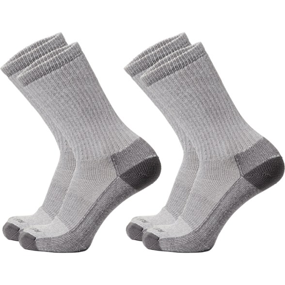 Side-angle view of EcoTrail crew hiking socks showing heel reinforcement and seamless toe