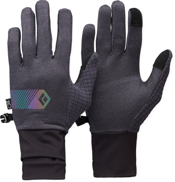 Close-up of Black Diamond Deploy Gloves showcasing touchscreen compatibility and silicone grip.