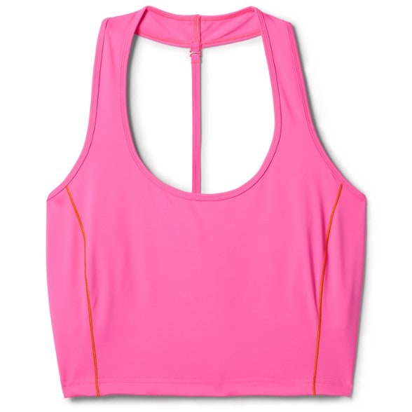 Front view of SENIQ Women's Freedom Halter Tank Top highlighting its scoop neck design.
