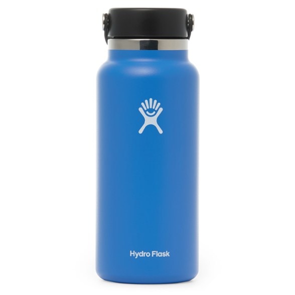 EverTrail 32oz insulated water bottle shown from side angle with flex cap attached, highlighting stainless steel finish