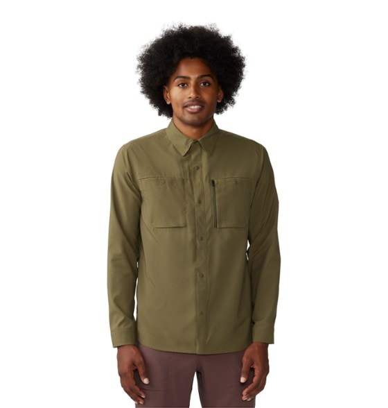 Front view of the lightweight sun protection shirt for men, showing snap-front closure and breathable fabric