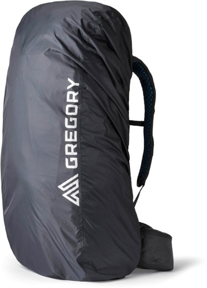 Gregory raincover 30-50L displayed on a backpack, showcasing waterproof features.