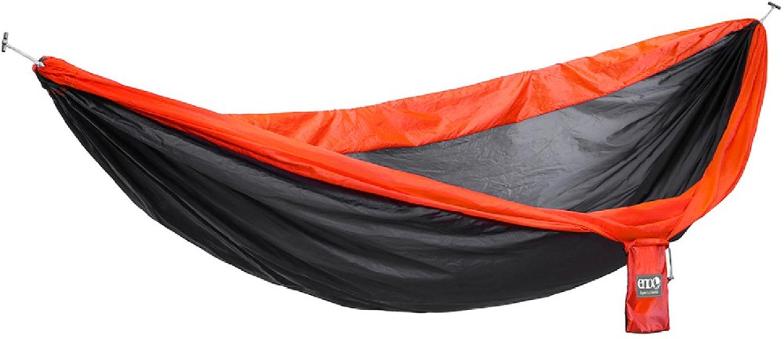 Side view of the ENO SuperSub hammock set up in the woods, showcasing its lightweight design.