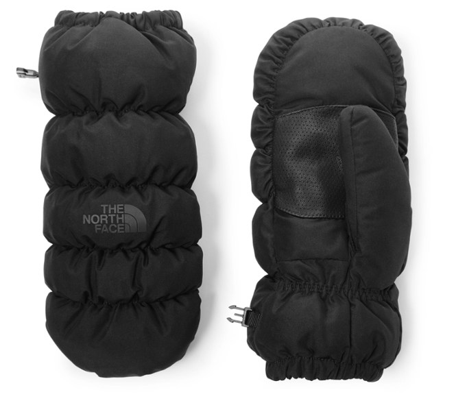 ThermoBall Eco Puffer Mittens in Dragonfruit color, showcasing waterproof design and insulation features.