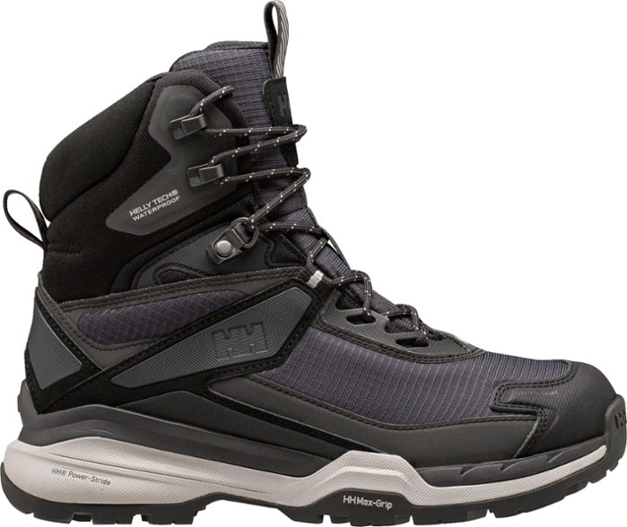 Side view of women's HellyTech hiking boots showing waterproof material and padded collar