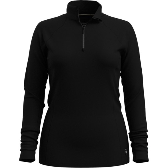 Women's merino wool quarter zip thermal top displayed from the front, showcasing its sleek design and comfort.