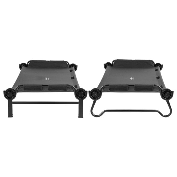 Side view of Disc-O-Bed camping cots showing sturdy steel frame and spacious sleeping area