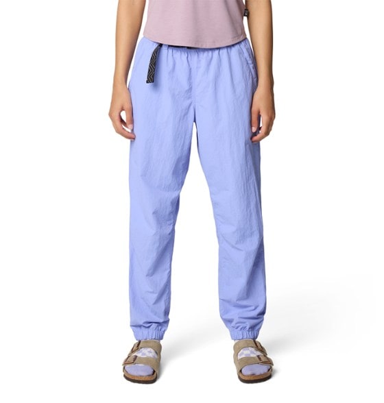 Eco-friendly women's joggers from the side, perfect for hiking.