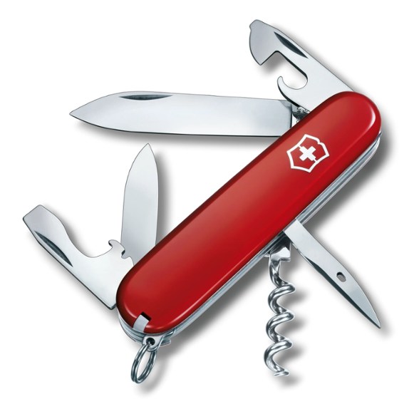 Close-up of SpartanPro multi-tool knife showing stainless steel blades and nylon handle