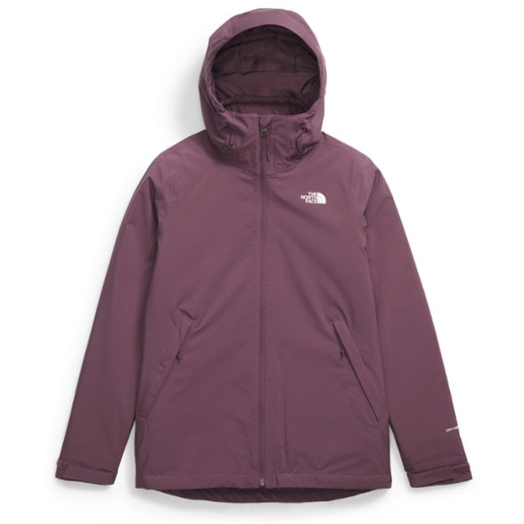 Front view of the women's versatile jacket showcasing the waterproof exterior and adjustable hood.