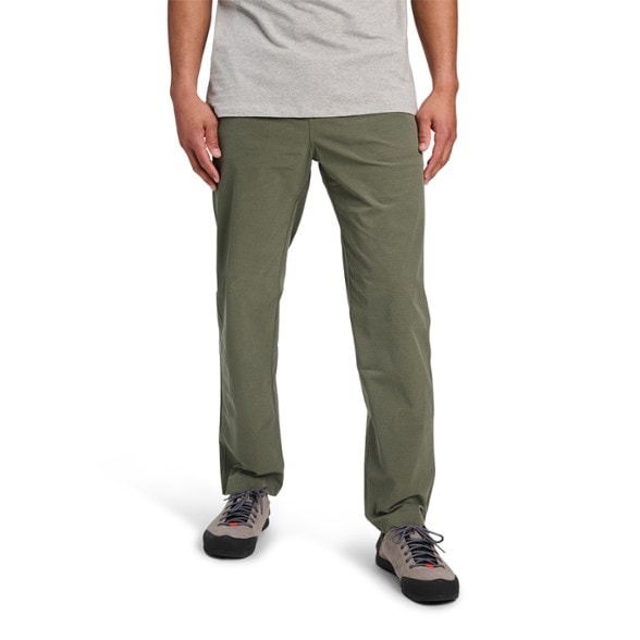 Front view of Black Diamond Sequence climbing pants showcasing the relaxed fit and fabric texture.