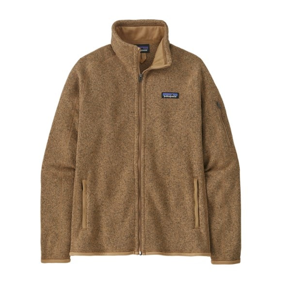Front view of the Patagonia women's better sweater jacket in a natural setting, highlighting its stylish design.