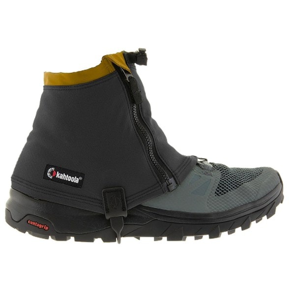 Close-up of Kahtoola RENAgaiter Low gaiters in action on a hiking trail, highlighting their breathable fabric.