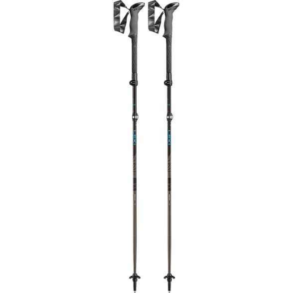 Leki Makalu FX TA trekking poles extended for hiking on rugged terrain