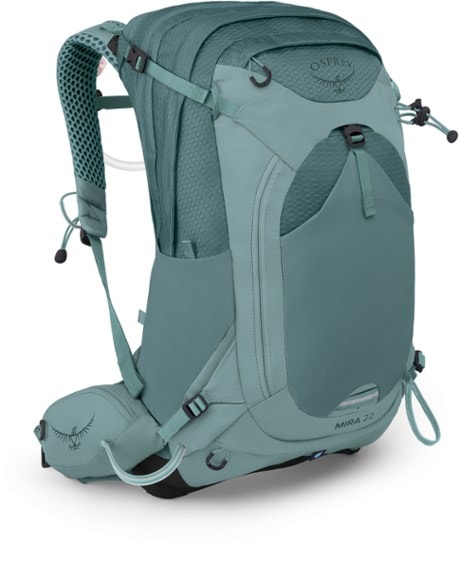 Mira 22 hydration pack side view, showing adjustable straps and storage pockets.